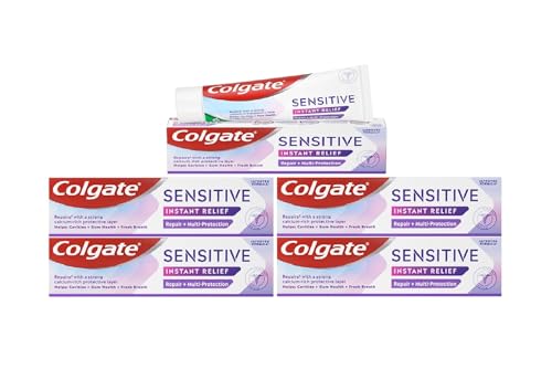 COLGATE Colgate Sensitive Instant Relief Pasta de dientes multiprotección 75 ml Paquete de 5, bloquea el dolor al instante, previene la sensibilidad, elimina suavemente las manchas (5 x 75 ml)