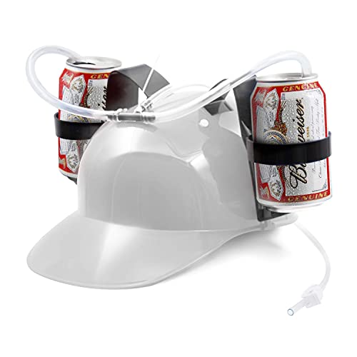BeerHelmet® Casque à Bière Blanc | Casque Anti-Soif | Qualité Premium | 2 Supports Boissons avec Pailles Réutilisable Intégrées | Taille Réglable | Jeu...