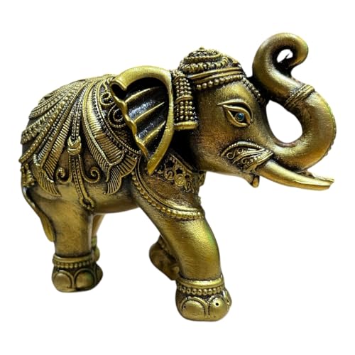 Image of Lamcy PlazaDecorative Elephant Showpiece for Home Decor | Golden Elephant Statue with Raised Trunk | Vastu Feng Shui Lucky Elephant Figurine for Living Room, Office Desk & Gift