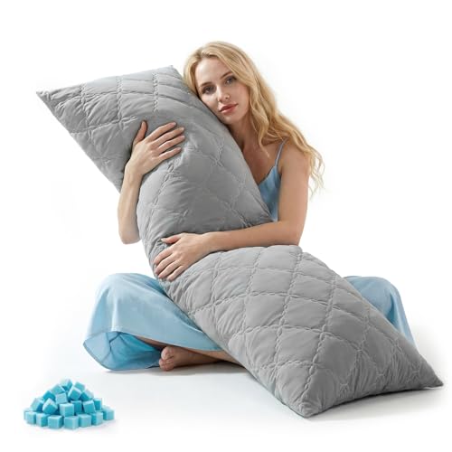 BEDELITE Cooling Body Pillow for Adults Creative Ultra Soft Cool-Touch Quilted Nylon-Spandex Body Pillow Cover Adjustable Memory Foam Long Pillow for Side Sleepers Pregnancy & Back Pain(Light Grey)