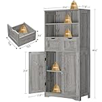 Iwell Tall Storage Cabinet with 2 Drawers & Adjustable Shelves, Bathroom Cabinet with Doors, Cupboard, Floor Cabinet for Living Room, Dining Room, Entryway, Grey - Image 3