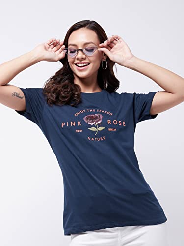 Image of Modeve Women Printed Cotton Blend Half Sleeve Round Neck T-Shirt for Summer