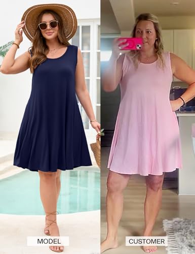 Image of JollieLovin Women Plus Size Curvy Summer Tank Sun Dresses Sleeveless Causal T-Shirt Dress Beach Swing Cover up(L-5X)