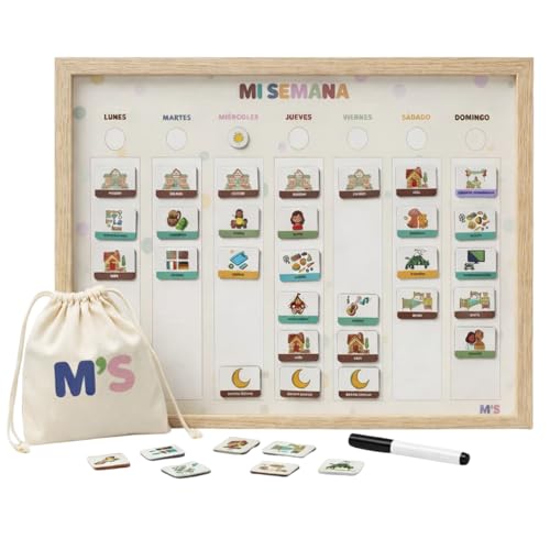 MUY MAMIS Horario imantado niños semanal en Español – Planificador Montessori magnético con actividades y clima – calendario semanal para niños  Agenda pizarra con imanes con pictogramas