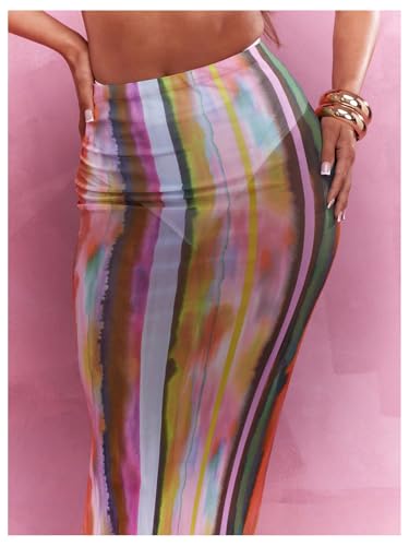 GORGLITTER Women's Y2k Cheetah Mesh Maxi Skirt Leopard Animal Print Tropical Bodycon Long Skirts3