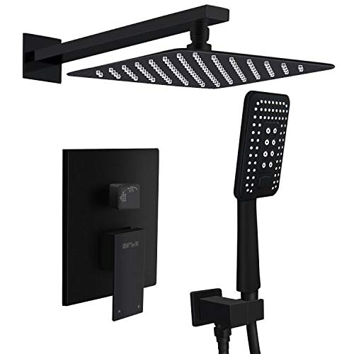 Esnbia Shower System, Shower Faucet Set for Bathroom with High Pressure 10" Rain Shower head and 3 Setting Handheld Shower Head Set, Pressure Balance Valve with Trim and Diverter,Matte Black