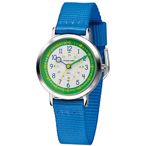 JACQUES FAREL Happy Learning Kinder-Armbanduhr Lernuhr Jungen Analog Quarz Metall Textilband KOP 03