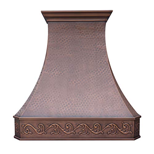 SINDA 36"W x 36"H Island Mount Natural Beautiful Copper Stove Range Hood with Powerful Range Hood Inserts, Beehive-Antique Copper, H3LBCI3636