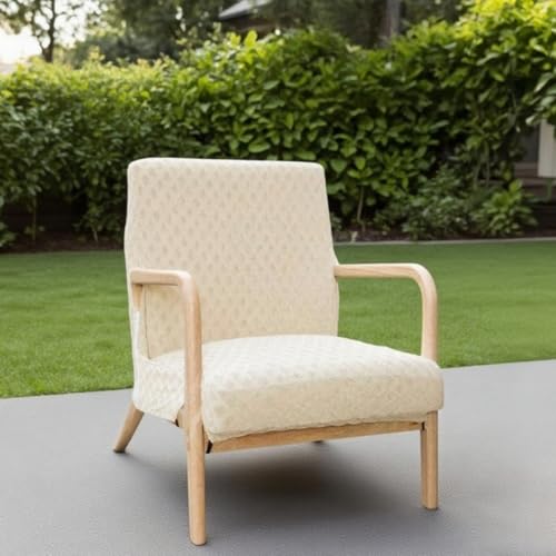 Highdi Fundas para Silla de Brazo de Madera, Funda Elástica para Sillón Salón, de Jacquard a Cuadros, con Cremallera, Protectora de Sillón Individual para Sala de Estar Dormitorio (Beige)