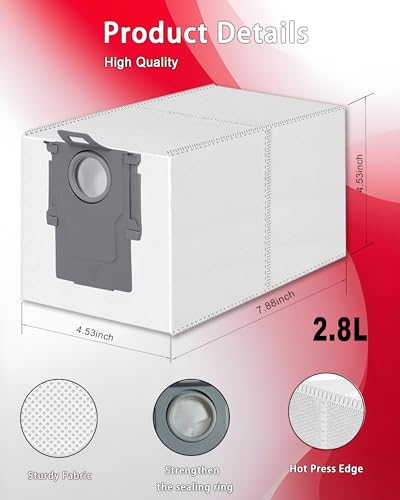 Image of 12 Pack Vacuum Dust Bags for Roborock Saros, QV, Qrevo, S8 Max series | 2.8L Disposable Replacement Part, 4-layer Filtration accessories, Push-pull handle design bags
