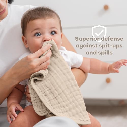 Image of Comfy Cubs Muslin Burp Cloths 20 inch x 10 inch, Pack of 6 - Large, 6-Layer, Ultra Absorbent 100% Cotton for Baby Drool and Messes - Soft, Safe & Gentle Baby Burp Cloths Set for Boys & Girls - Sand