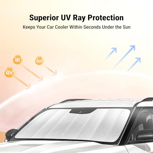 Image of EcoNour Foldable Sun Shade Fit for Dodge Ram 1500 2019-2024 2025 2026 | Accordion Windshield Sun Shade, Front Car Window Shades Sun Visor, Blocks UV Rays & Heat, Car Accessories