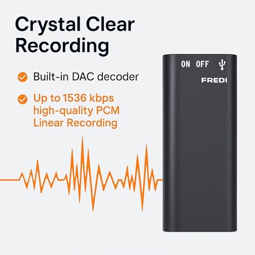 Image of FREDI HD PLUS Mini Voice Recorder 8GB | Small Size Portable Digital Recorder | USB Rechargeable Audio Recorder for Meetings, Interviews, Lectures, Office & Outdoor Use