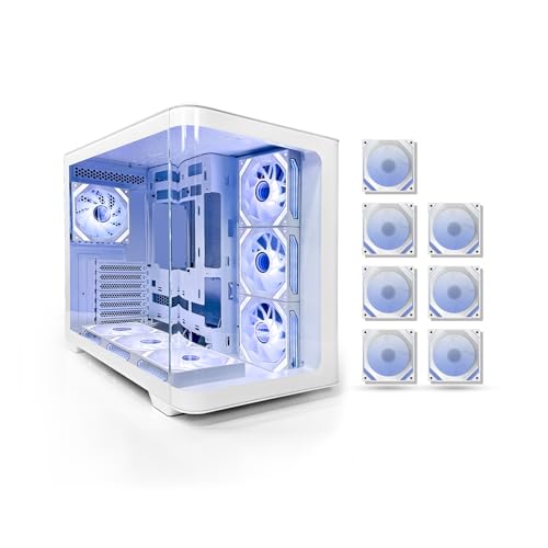 Tortox Curvo Gaming PC Case - ATX/M-ATX/ITX Support 7 * 120mm ARGB PWM Fans 360MM Radiator Support USB-C Port 3*SSD Slot (White)