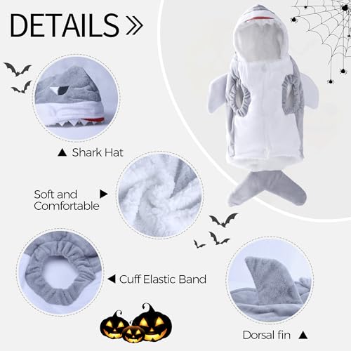 NACOCO Halloween Pet Shark Costume - Dog Cute Clothes Hoodie Cat Warm Outfit Coat Apparel for Small Medium Large Dogs and Cats (Grey, 2XL) - image 4