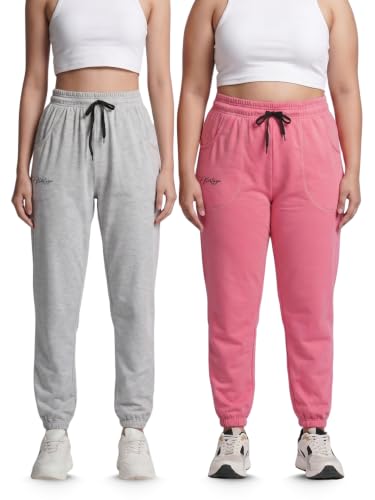 Image of Fflirtygo Cotton Solid Joggers /Track Pant /Solid Pajama /Leggings �100% Export Quality Soft Cotton Night Wear /Pocket Pyjama for Women Combo Pack of 2Pcs, Blue and Grey