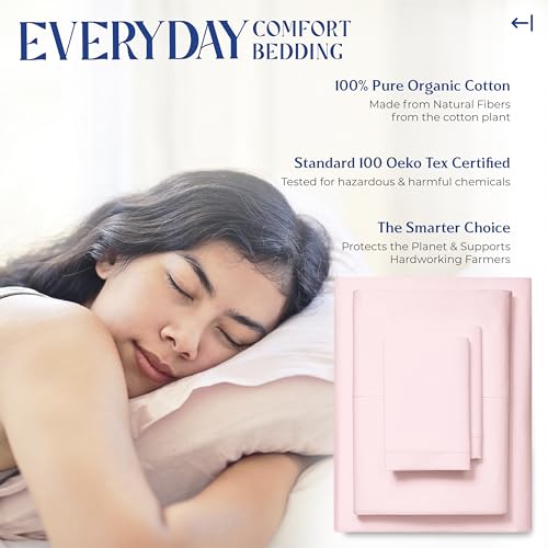 Image of Mayfair Linen Organic Cotton Sheets Twin XL Size, 16 inch Deep Pocket, Blush