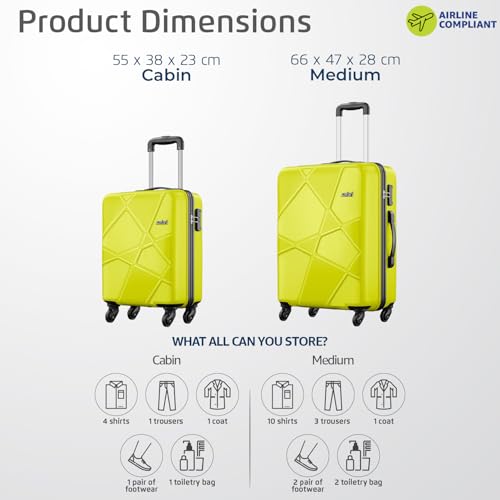 Image of Safari Polypropylene (Pp) Pentagon Hardside Small and Medium Size Cabin & Check-in Luggage Set of 2 Suitcase Spinner Trolley Bags for Travel Green Lime Color 55Cm & 66Cm