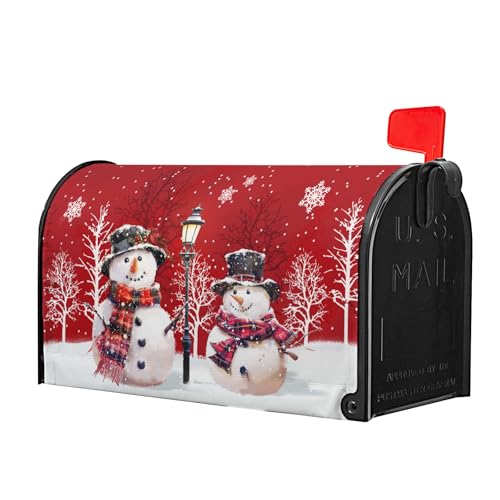 Image of Kawani Merry Christmas Red Snowman Mailbox Covers Magnetic Red Winter Outdoor Mailbox Cover Standard Size 18 X 21 Inch Snowflakes Holiday Mailbox Wrap Post Letter Box Cover Decor for Home Garden Yard