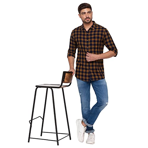 Image of Spykar Men's Cotton Checkered Slim Fit Shirt
