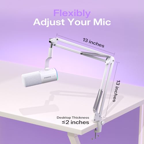 MAONO PD100W Wireless USB Dynamic Microphone, Gaming PC Mic with One-Click Noise Reduction,Mute Button,Custom RGB,3.5mm Headphone Jack,Software,Podcast Streaming Mic (Boom Arm(USB-C Receiver), White) by MAONO - Image 9