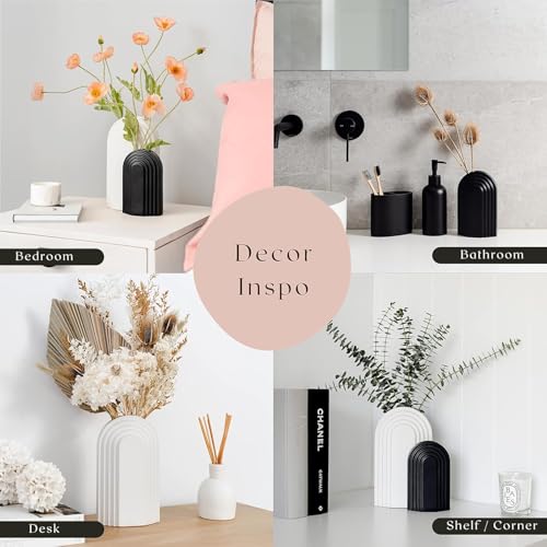 Image of PUREZENTO Boho Style Black & White Vase 9 & 6 Inch - Set of 2 | Arched Shape Vase for Home Decor Centerpiece for Living Room, Tabletop Styling | Vase for Pampas Grass, Dried, and Artificial Flowers