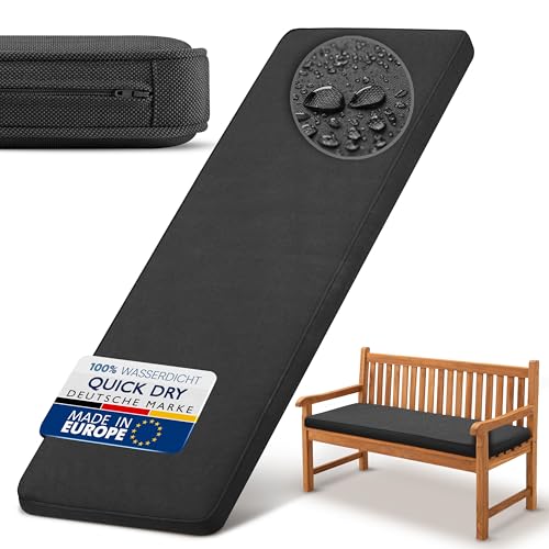 Beautissu Bankauflage Outdoor 100x50 cm Bankkissen Wasserdicht - UV-Beständig Pflegeleicht Gartenbank Sitzkissen waschbar – 5cm dick Bankpolster Bezug abnehmbar Gartenmöbel Anthrazit – QD-BK