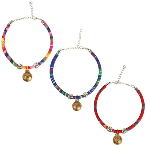 Collar para gatos de cuerda de algodón con campana LIGHTAOTAO ajustable estilo étnico pack de 3 2
