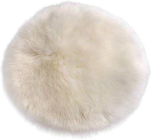 AKAMAS Coussin Rond en Fausse Fourrure - Siège en Peau de Mouton Synthétique - Tapis de Chaise, Table Basse, Coiffeuse et Miroir pour la Maison - Blanc 40 cm