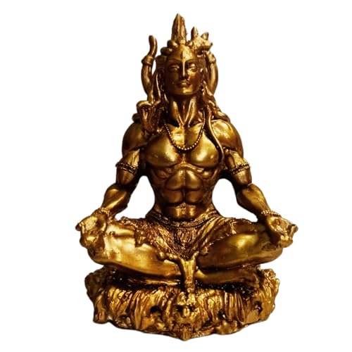 Image of Mahayogi Shiva Statue for Car Dashboard - 3.5 Inch Shiv Ji Idol | Golden Resin Showpiece for Home, Office, Pooja Room | Housewarming, Birthday