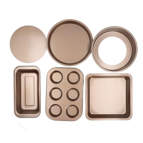 6 PCS Baking Mold Set, Anti Stick Coating Cake Pans For Baking, Stackable Design, Is Designed As a Loose Bottom Form, For Cookies, Cakes, Compatible with Kitchen Ovens, Toaster
