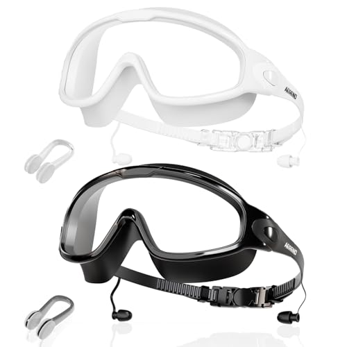 Aegend New Adult Wide View Swim Goggles, Anti-Fog/UV No Leak Swimming Goggles with Ear Plugs for Men & Women
