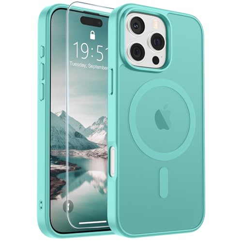 Image of SUPFINE Magnetic for iPhone 16 Pro Max Case (Compatible with MagSafe) (Military Grade Drop Protection) Slim Translucent Matte Shockproof with Anti-Fingerprint Phone Case,Blue Green