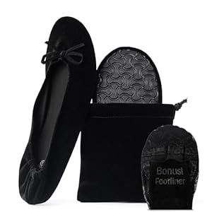 Silky Toes Women’s Velvet Foldable Ballet Flats Slip On Travel Purse Shoes with Carrying Pouch