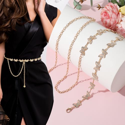Women Butterfly Waist Chain, Metal Rhinestones Waist Belt for Dresses4