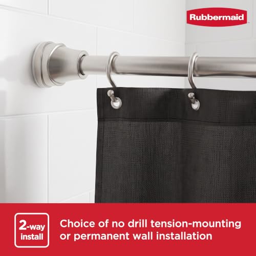 Rubbermaid Shower Curtain Rod with Choice of No Drill Tension or Wall-Mount Installation, 26-76 Inches Adjustable Shower Rod for Bathroom, Non-Slip, No Rust, Decorative Finials, Brushed Nickel by Rubbermaid - Used condition - Image 2