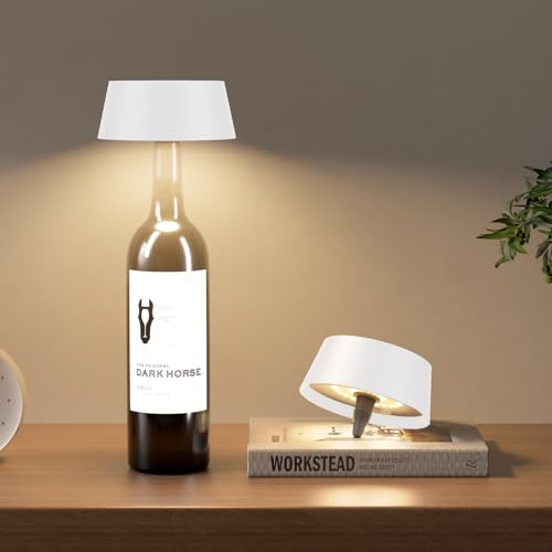 Aipsun 2PCS Lampada Bottiglia Liquore Ricaricabile Lampada da Tavolo LED Senza Fili Touch IP54 per Interni e Esterni, lampada per bottiglia Dimmerabile 3000K Per Ristorante e Bar, bianco