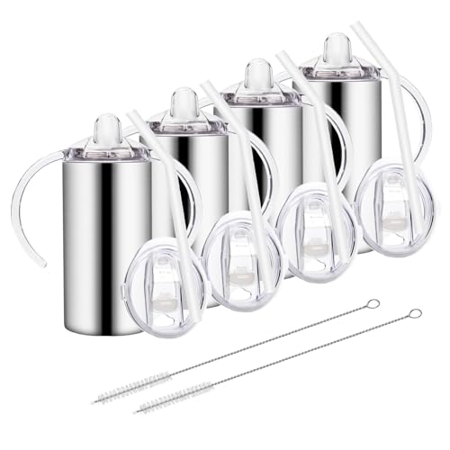 Image of Vermida 12oz Stainless Steel Sippy Cups for Toddlers with Handles, Spill Proof Double Wall Vacuum Insulated Sippy Cups, Kids Straw Cups with Extra Lids for School, Outdoor, 4 Pack