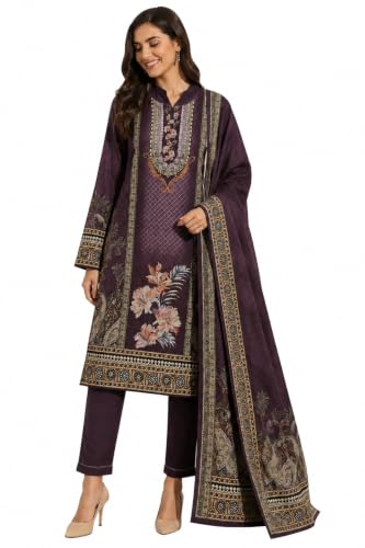 Image of WOOL'S KART|Women's Floral Printed Straight Kurta with Trousers & Dupatta Set | 3-Piece Ethnic Suit Set 103
