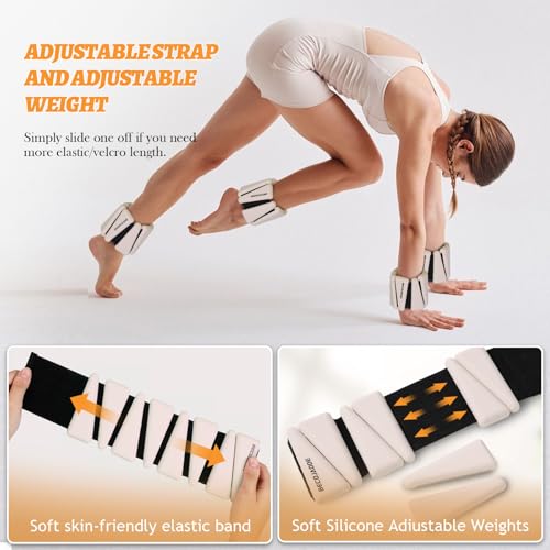 Image of BECOJADDE Ankle Weights Set of 2 (1 lb /2 lb /3 lb Each) Adjustable Wrist Weights for Women Men Wearable Arm Leg Weight for Pilates, Running, Walking, Workout, Yoga