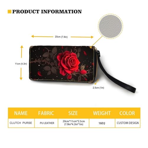 Gothic Red Rose Wallet for Womens Around Zipper Long Purse Rfid Blocking Card Holder Clutch Bag Wristlet Wallet3
