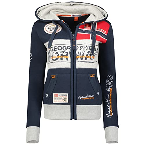 Geographical Norway Flyer Lady - Sweat Femme Capuche Poches - Sweatshirt Femmes Pull Casual Manches Longues Chaud - Hoodie Veste Tops Sport (Marine M Taille 2)