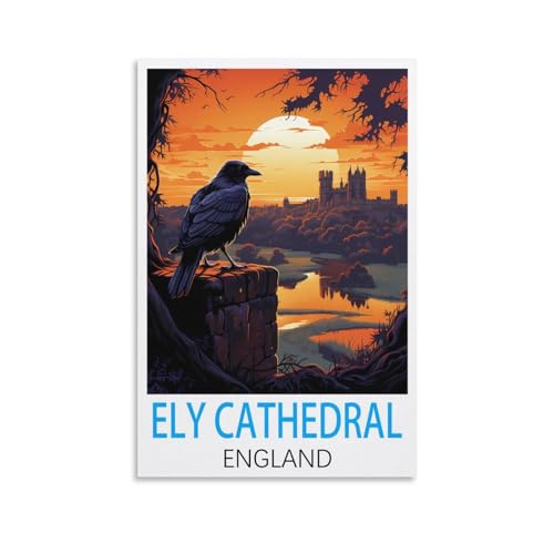 Poster de voyage vintage Cathédrale d'Ely Angleterre 50 x 75 cm, déco murale salon et chambre