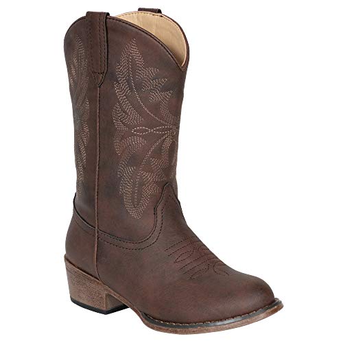 Kids Boys Brown Faux Leather Western Cowboy Boots 11