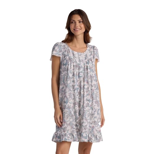 Miss Elaine Women's Nightgown, Silky Fitted Long Gown, Vintage Style, Silkyknit Fabric