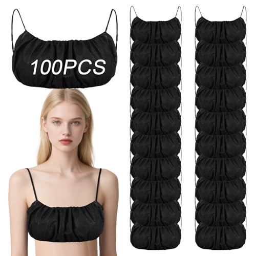 100Pcs Disposable Nonwoven Bras for Women Black Bra for Travel Disposable Underwear for Sunless Spray Tan Spa Salon Top Garment Towel Bra