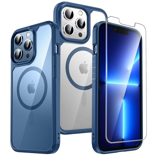 Image of TAURI 3 in 1 Magnetic for iPhone 13 Pro Case, with 2X Screen Protector, 10 FT Drop Protection, Compatible with Magsafe Case for iPhone 13 Pro Phone Case 6.1 inch - Blue | with Screen Protector, Not-Yellowing Military-Grade Protection, Shockproof Slim Magnetic Case for iPhone 13 Pro