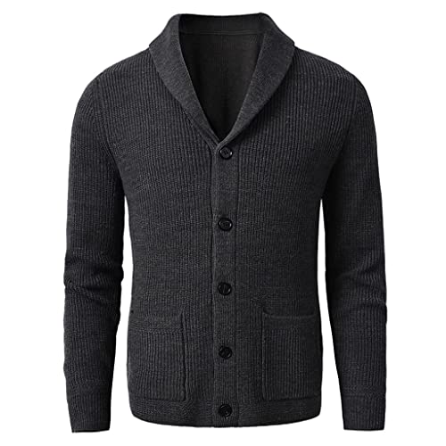 Men's Shawl Collar Cardigan Sweater Slim Fit Cable Knit Button up Wool Sweater
