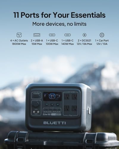Image of BLUETTI Elite 100 V2 Solar Generator, 1024Wh LFP Battery Power Station w / 4 1800W AC Outlets (3600W Surge) Backup, 35% Smaller for Camping, RV, Road Trip，Outages，Home Backup (Solar Panel Optional)