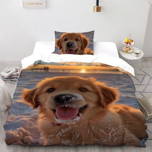 Housse de couette chiots 135x200 microfibre imprimé 3D avec taies - 2